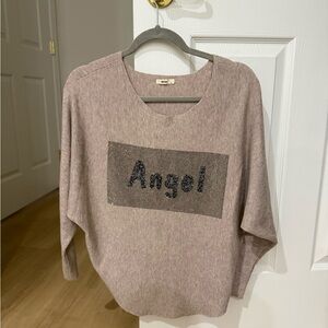 Elegant Beige Sweater with 'Angel' Embellishment